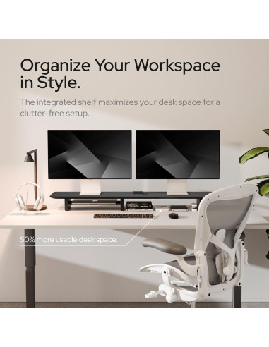 Soporte Doble para Monitor KIVY con Estante de Madera 109.22 cm