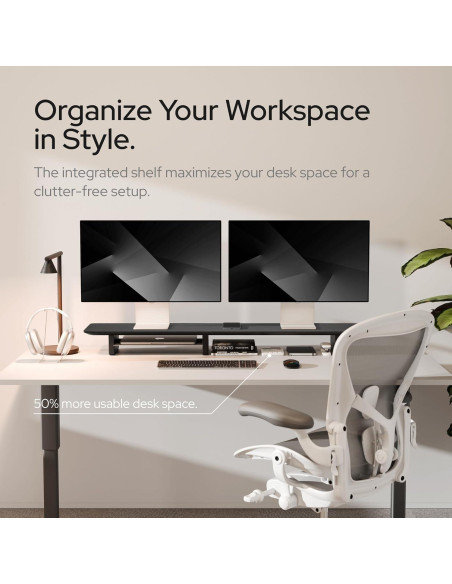 Soporte Doble para Monitor KIVY con Estante de Madera 109.22 cm