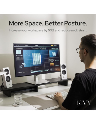 Soporte Doble para Monitor KIVY con Estante de Madera 109.22 cm