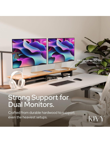 Soporte Doble para Monitor KIVY con Estante de Madera 109.22 cm