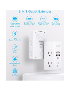 Extensor de Enchufe 5 Salidas + 4 USB C One Beat 1680J 2