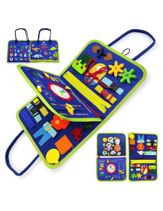 Busy Board Montessori MONCOYI Azul para Niños 3-5 Años