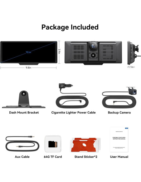 Pantalla Táctil Portátil Carplay 10.26" Carpeer 4K GPS Bluetooth