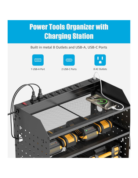 Organizador de Herramientas Eléctricas CCCEI Negro 4 Capas con Carga USB Organizador de Herramientas Eléctricas CCCEI Negro 4 Capas con Carga USB