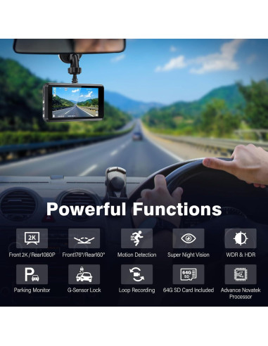 Cámara Dash SHRINLUCK 2K Delantera y Trasera, Pantalla 3.2"