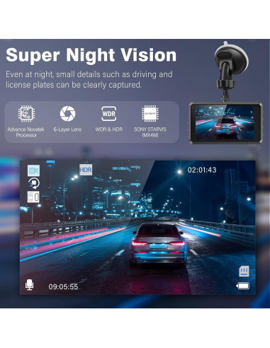 Cámara Dash SHRINLUCK 2K Delantera y Trasera, Pantalla 3.2"