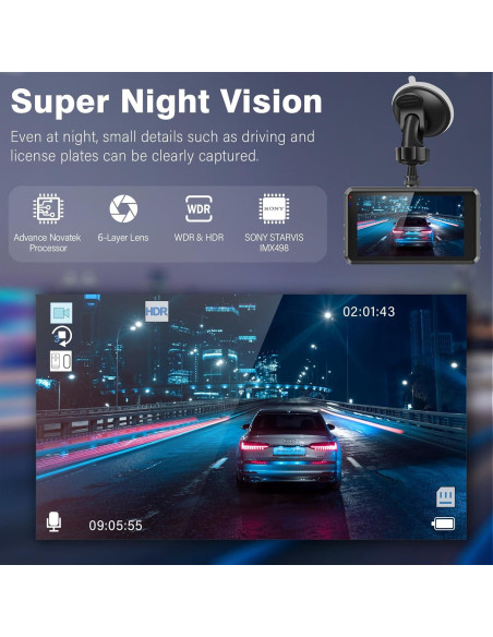 Cámara Dash SHRINLUCK 2K Delantera y Trasera, Pantalla 3.2"