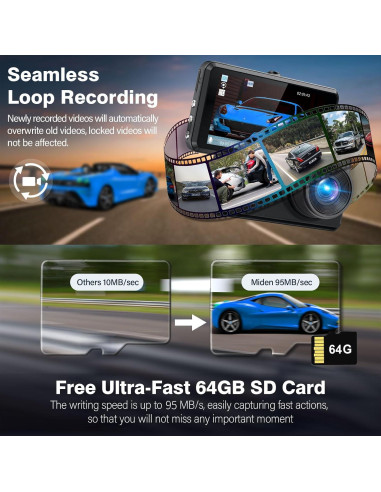 Cámara Dash SHRINLUCK 2K Delantera y Trasera, Pantalla 3.2"