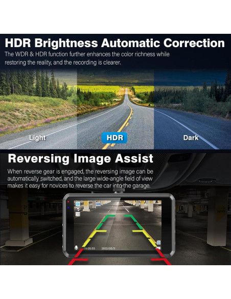 Cámara Dash SHRINLUCK 2K Delantera y Trasera, Pantalla 3.2"