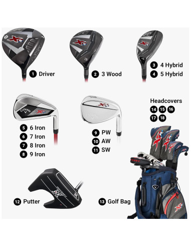 Conjunto Completo de Palos de Golf Callaway XR - Azul/Rojo, Grafito, Regular