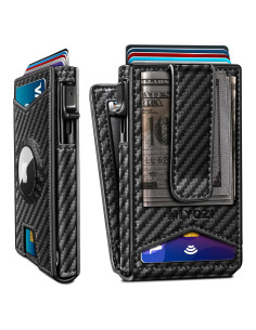 Billetera delgada para hombres con Airtag, bloqueo RFID, negro