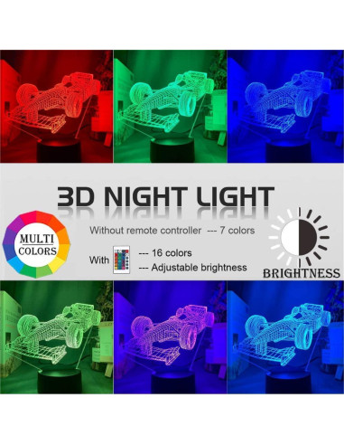 Luz Nocturna LED 3D Paesteffe Coche de Carreras F1 16 Colores