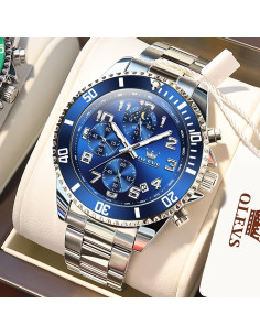 Reloj Cronógrafo OLEVS para Hombres Acero Inoxidable Azul 2