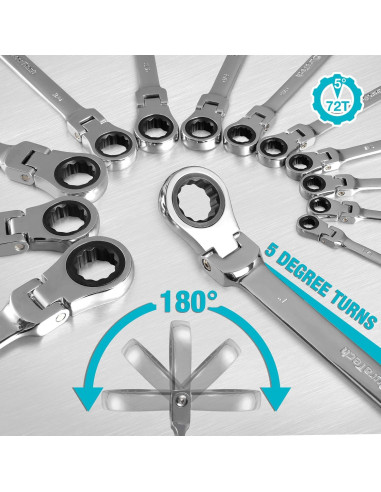 Juego de Llaves Combinadas Flexibles con Carraca DURATECH 13 Piezas