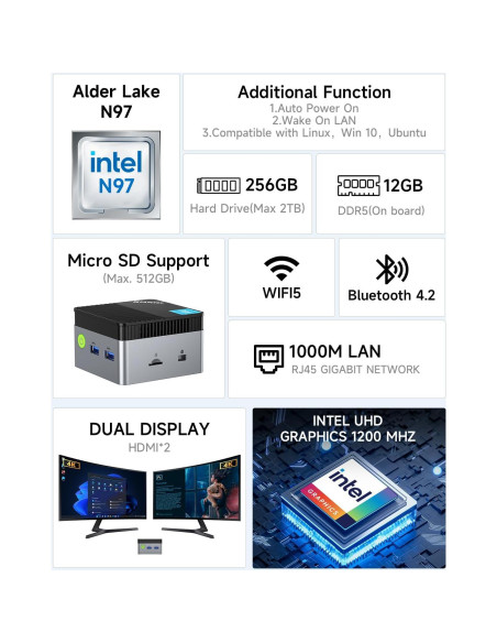 Mini PC GMKtec G5 Intel N97 12GB DDR5 256GB SSD Negro