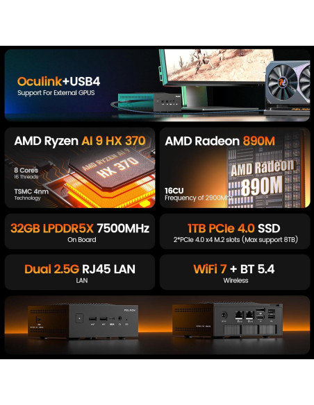 Mini PC PELADN HO5 Ryzen AI 9 HX 370 32GB 1TB SSD