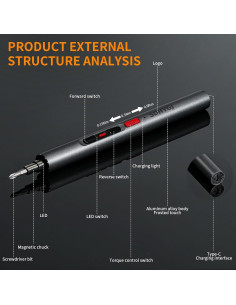 Mini destornillador eléctrico SDHYGJ CS0702A con luz LED 2