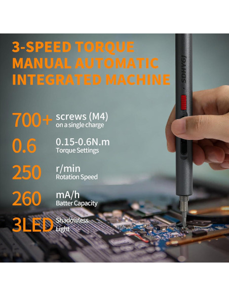 Mini destornillador eléctrico SDHYGJ CS0702A con luz LED