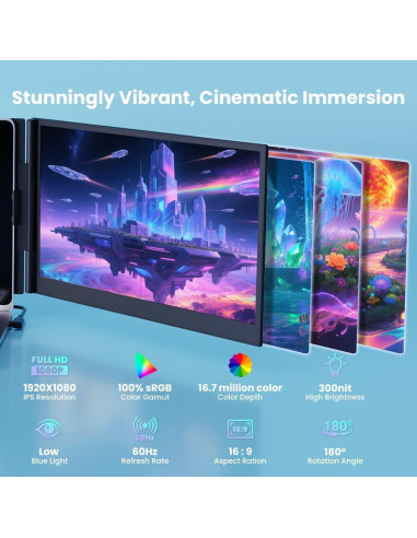 Extensor de Pantalla Triple S8 Pro 14" FHD 1080P Ultra Ligero