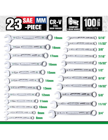Juego de Llaves Combinadas SK 23 Piezas 8 a 19 mm y SAE