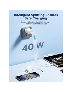 Cargador USB C Aioneus 40W 4 Puertos Carga Rápida Blanco 2