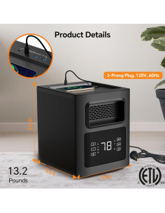 Calentador Infrarrojo Shinic 1500W con Control Remoto y USB 2