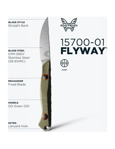 Cuchillo de Caza Benchmade Flyway 15700 Verde G10 6.86cm