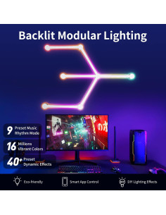 Luz de Pared Inteligente RGBIC VKTEKLAB 6 Líneas Blancas WiFi 2