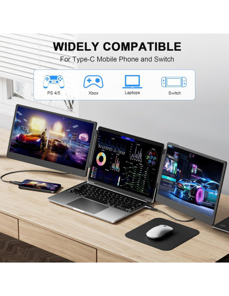 Monitor Portátil Triple 14" Laptomo 1080P FHD IPS USB-C