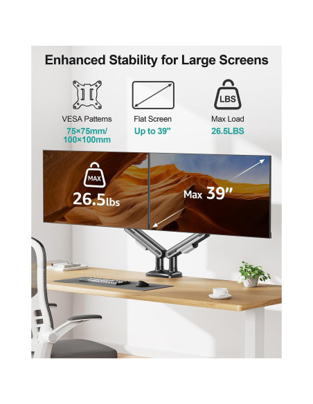 Soporte Doble para Monitor MONTAR PRO hasta 39" Ajustable
