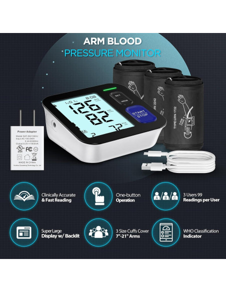 Máquina de Presión Arterial Digital AQESO U80BH - 3 Manguitos