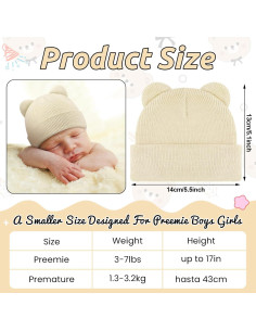 Gorros de Invierno Prematuros Jeyiour 4 Pcs Algodón Lazo 2