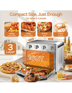 Horno Freidora de Aire Geek Chef 16QT, Acero Inoxidable, 4 Rebanadas 2