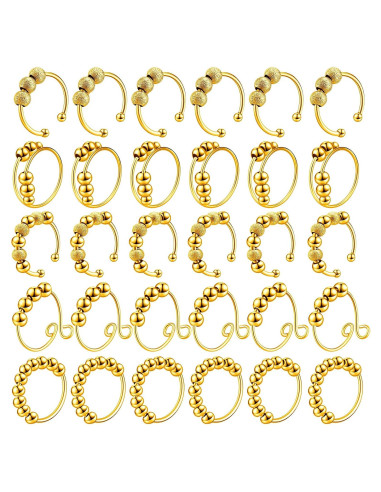 Yinkin 30 Anillos Antiestrés Ajustables de Acero Inoxidable Dorado