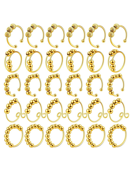 Yinkin 30 Anillos Antiestrés Ajustables de Acero Inoxidable Dorado