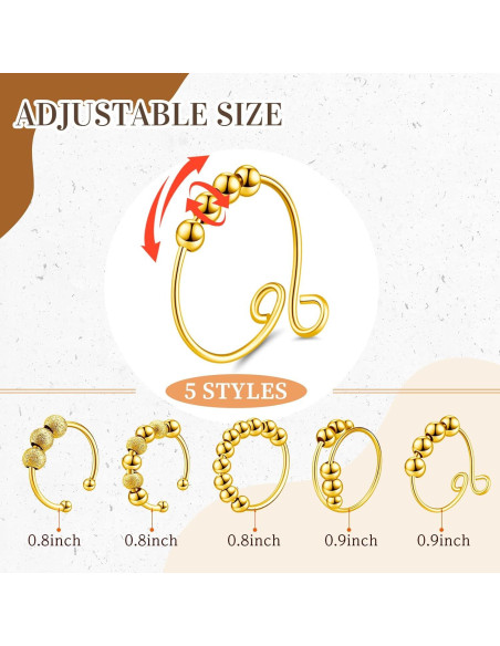 Yinkin 30 Anillos Antiestrés Ajustables de Acero Inoxidable Dorado