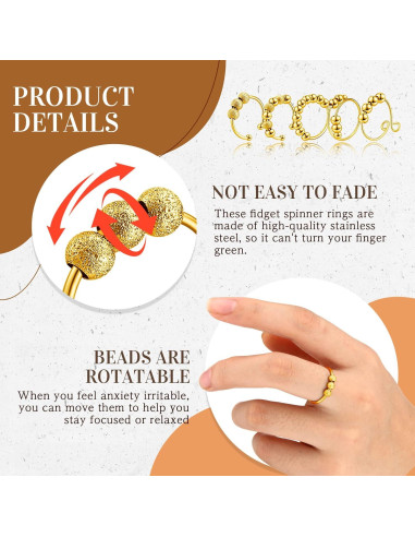 Yinkin 30 Anillos Antiestrés Ajustables de Acero Inoxidable Dorado
