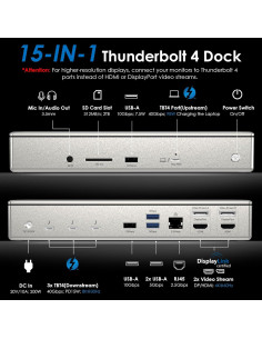 Dock Thunderbolt 4 WAVLINK 100W 4K 60Hz 15-en-1 para Mac y PC 2
