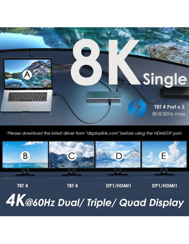 Dock Thunderbolt 4 WAVLINK 100W 4K 60Hz 15-en-1 para Mac y PC