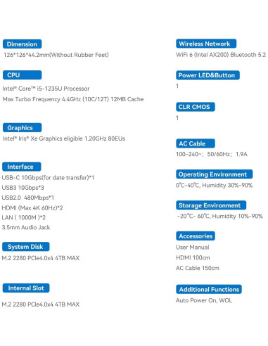 Mini PC Beelink EQI12, Intel Core i5-1235U, 32GB RAM, 500GB SSD