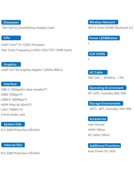 Mini PC Beelink EQI12, Intel Core i5-1235U, 32GB RAM, 500GB SSD