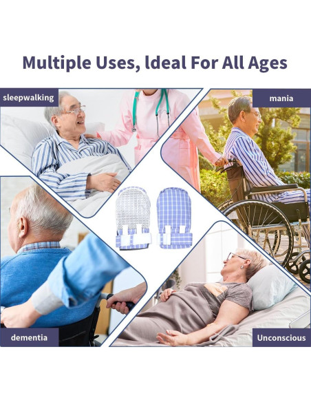 Guantes de Restricción Ehucon para Demencia - 2 Piezas, Transpirables y Lavables