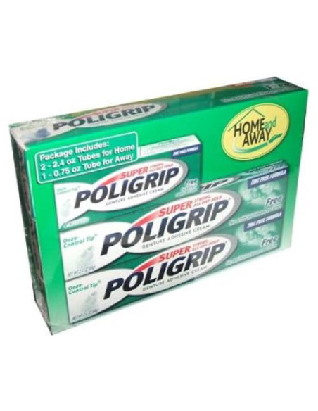 Crema Adhesiva para Dentaduras Poligrip Súper Fuerte 3 Piezas