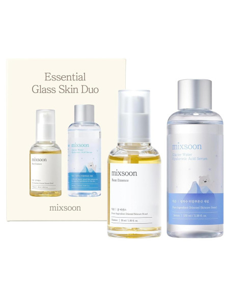 Set Dúo Piel de Vidrio Mixsoon - Esencia Frijol 50ml + Suero Ácido Hialurónico 100ml
