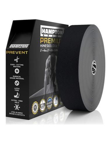 Cinta de Kinesiología Hampton Adams 135 pies Negra Hipoalergénica