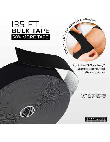 Cinta de Kinesiología Hampton Adams 135 pies Negra Hipoalergénica