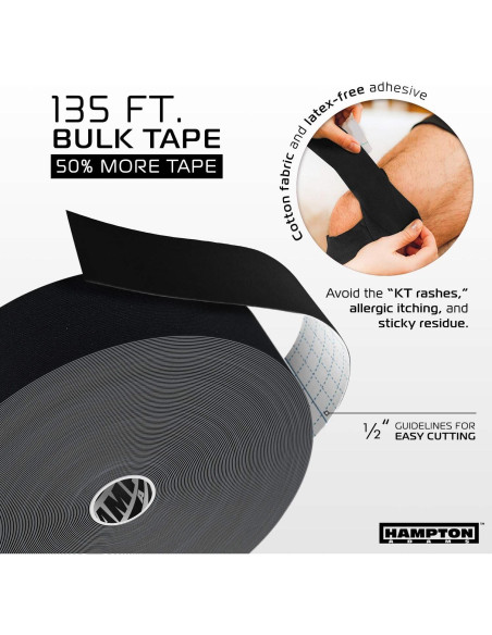 Cinta de Kinesiología Hampton Adams 135 pies Negra Hipoalergénica