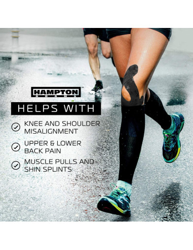 Cinta de Kinesiología Hampton Adams 135 pies Negra Hipoalergénica