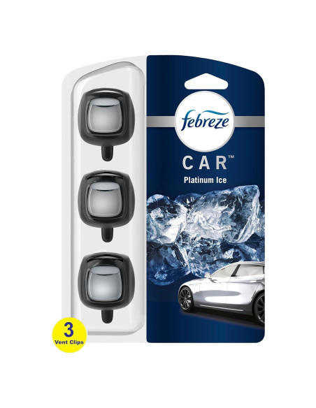 Ambientador de Auto Febreze Clip Hielo Platino 3 Piezas 91g
