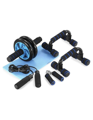 Kit de Ejercicio en Casa TOMSHOO 5 en 1 - Rodillo Abdominal, Barra de Flexiones, Almohadilla y Cuerda
